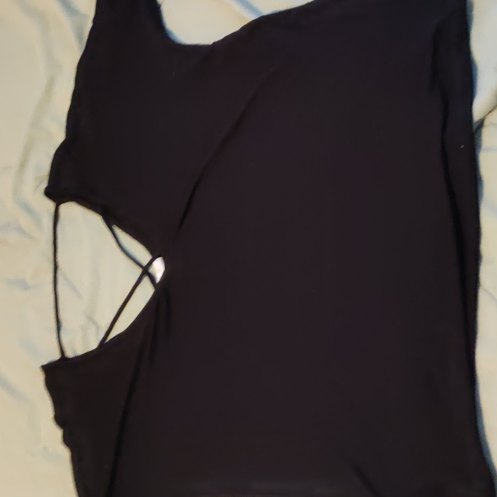 Cute black T-shirt with strap design accent